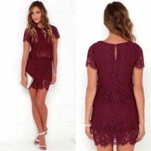 Lulus Turn Back Time Burgundy Lace Two-Piece Dress